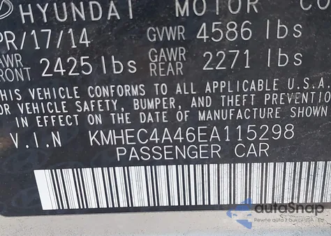 2014 Hyundai Sonata Hybrid from USA, damaged, VIN KMHEC4A46EA115298